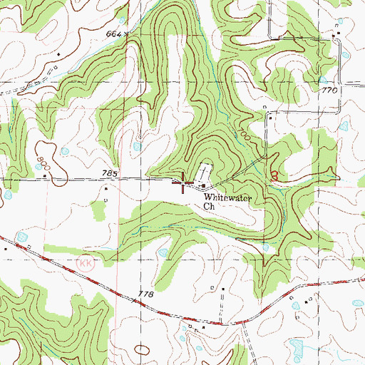 Topographic Map of Whitewater Church, MO