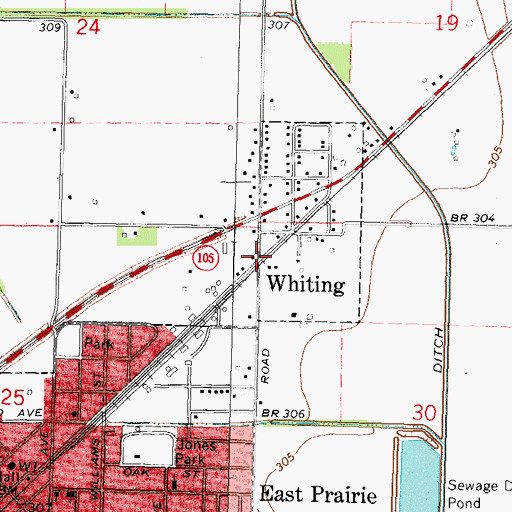 Topographic Map of Whiting, MO