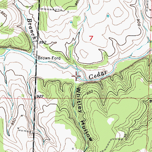 Topographic Map of Whitley Hollow, MO
