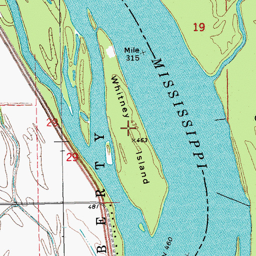 Topographic Map of Whitney Island, MO