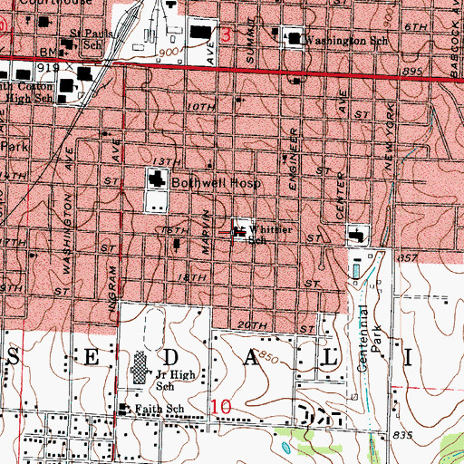 Topographic Map of Whittier High School, MO