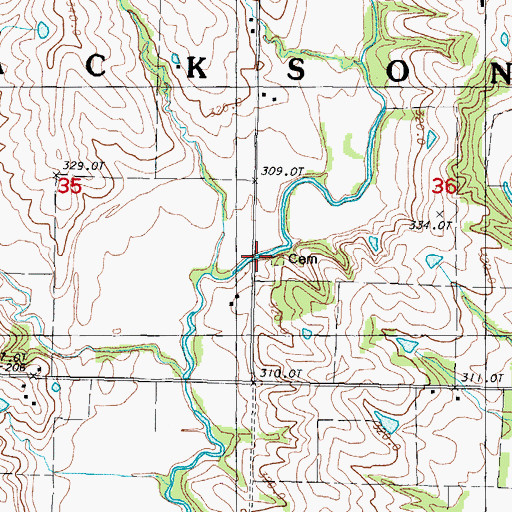 Topographic Map of Wilcox Cemetery, MO