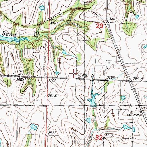 Topographic Map of Wilcox Cemetery, MO