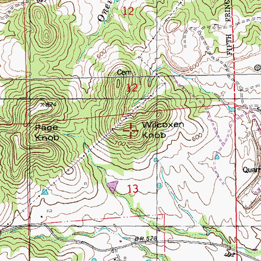 Topographic Map of Wilcoxen Knob, MO