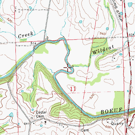 Topographic Map of Wildcat Creek, MO