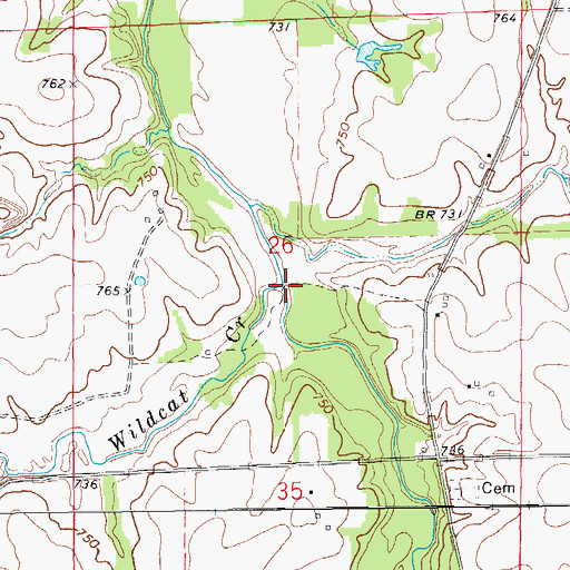 Topographic Map of Wildcat Creek, MO