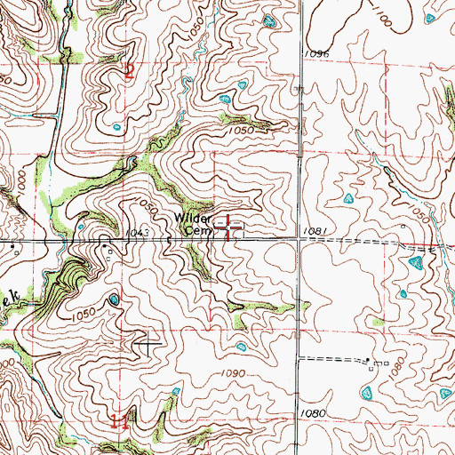 Topographic Map of Wilder Cemetery, MO