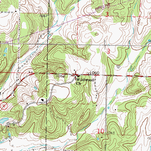 Topographic Map of Wildwood Church, MO