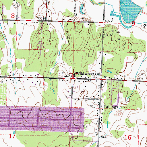 Topographic Map of Wildwood Church, MO