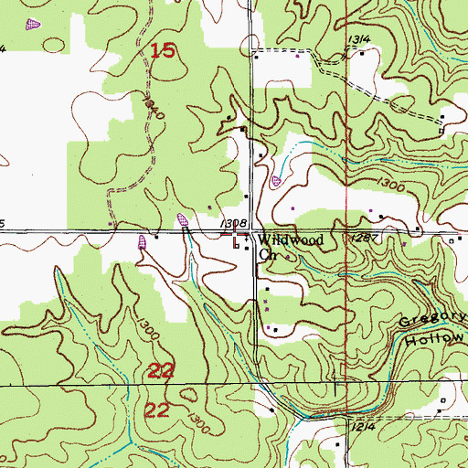 Topographic Map of Wildwood Church, MO