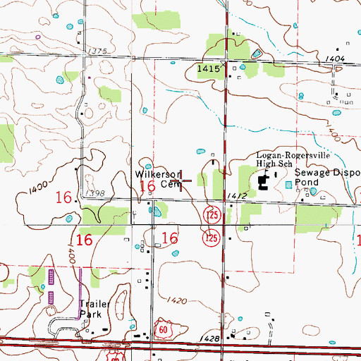 Topographic Map of Wilkerson Cemetery, MO