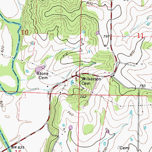 Topographic Map of Wilkerson Cemetery, MO