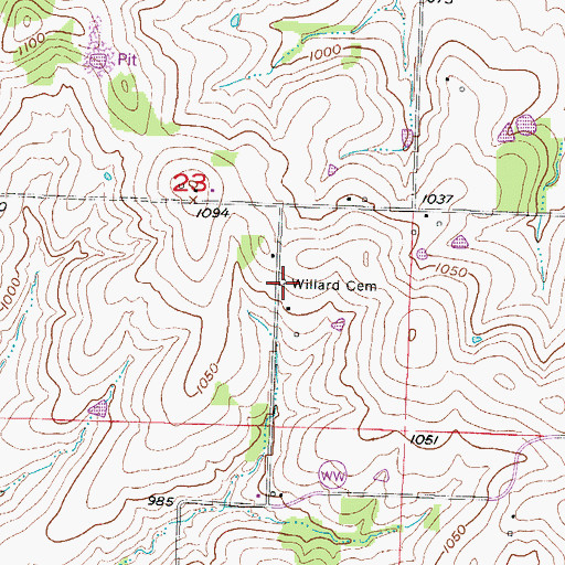 Topographic Map of Wollard Cemetery, MO