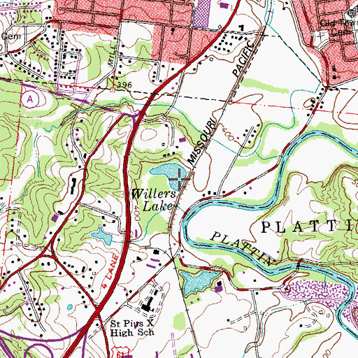 Topographic Map of Willers Lake, MO