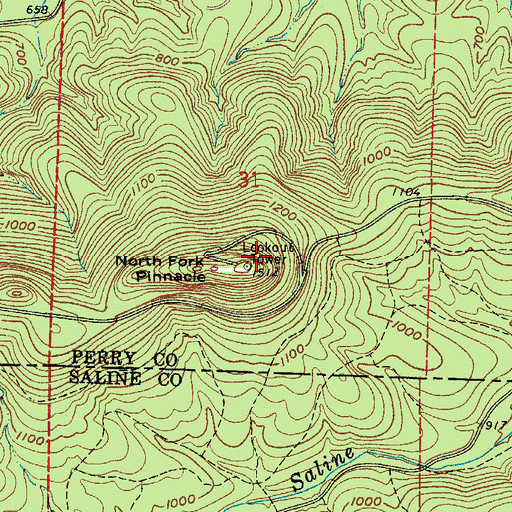 Topographic Map of North Fork Pinnacle, AR