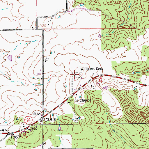 Topographic Map of Williams Cemetery, MO