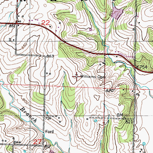 Topographic Map of Williams Cemetery, MO