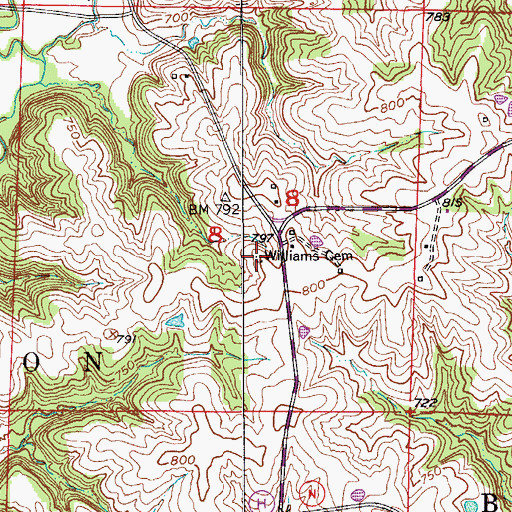 Topographic Map of Williams Cemetery, MO