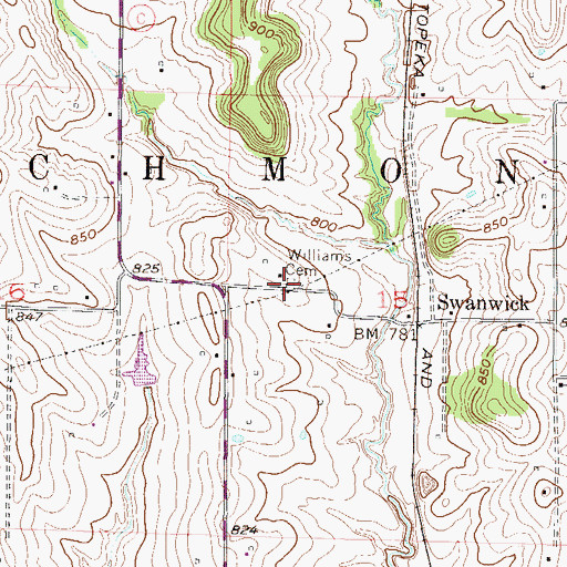 Topographic Map of Williams Cemetery, MO