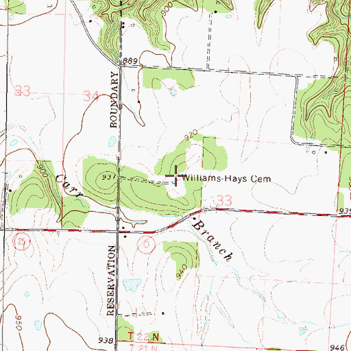 Topographic Map of Williams-Hays Cemetery, MO