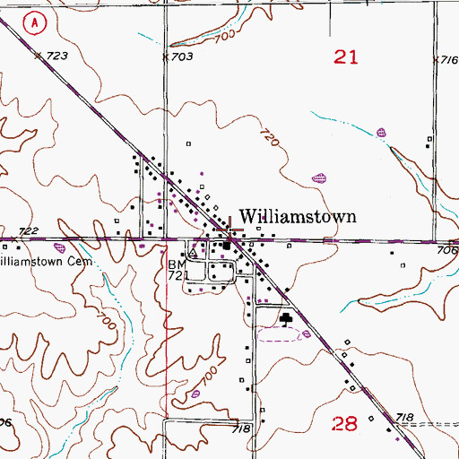 Topographic Map of Williamstown, MO