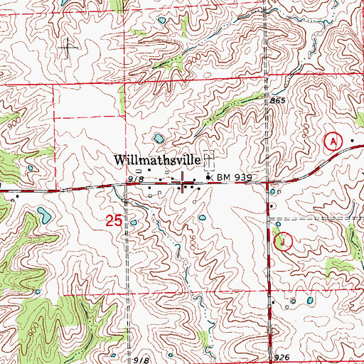 Topographic Map of Willmathsville, MO