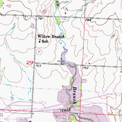Topographic Map of Willow Branch, MO