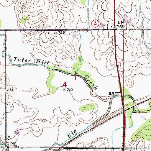 Topographic Map of Willow Branch, MO