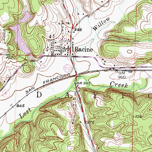 Topographic Map of Willow Branch, MO