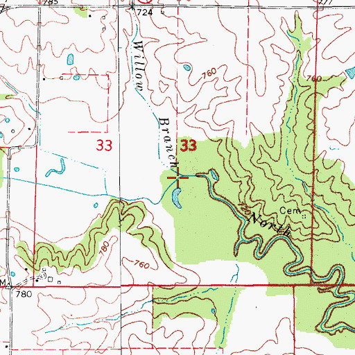 Topographic Map of Willow Branch, MO