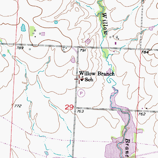 Topographic Map of Willow Branch School (historical), MO