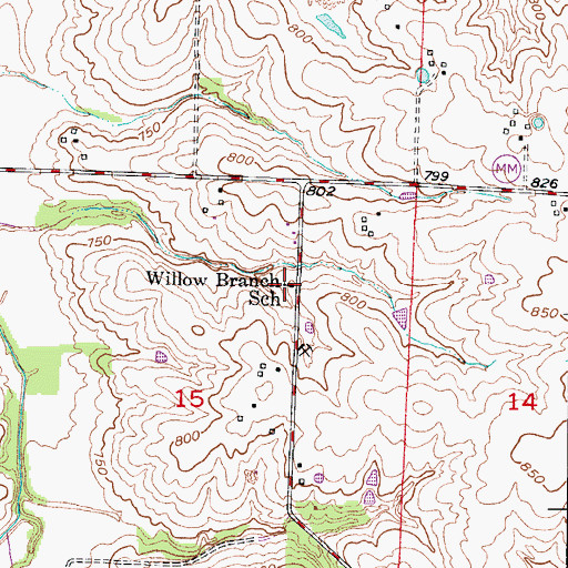 Topographic Map of Willow Branch School (historical), MO