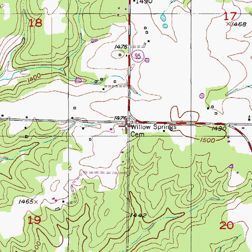 Topographic Map of Willow Springs Cemetery, MO
