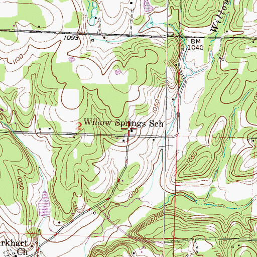 Topographic Map of Willow Springs School (historical), MO