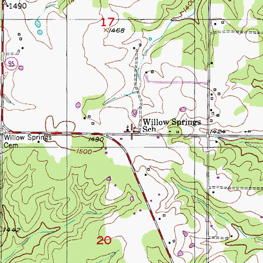 Topographic Map of Willow Springs School, MO