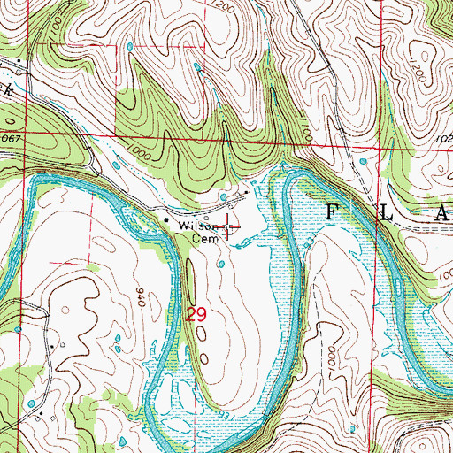 Topographic Map of Wilson Cemetery, MO