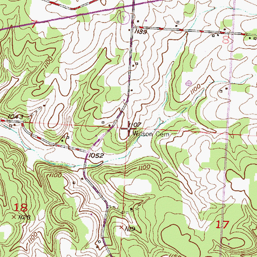 Topographic Map of Wilson Cemetery, MO