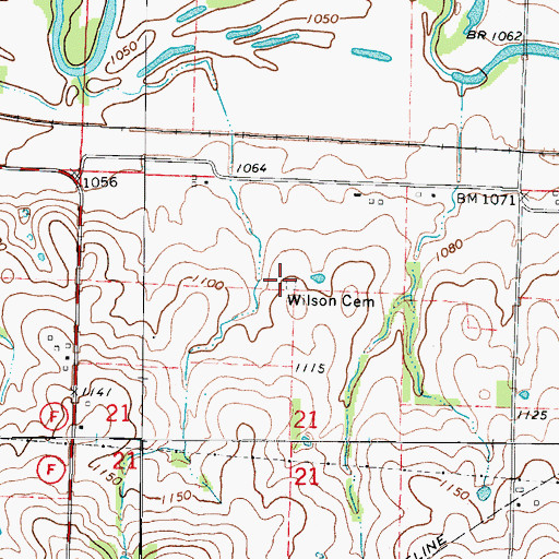 Topographic Map of Wilson Cemetery, MO