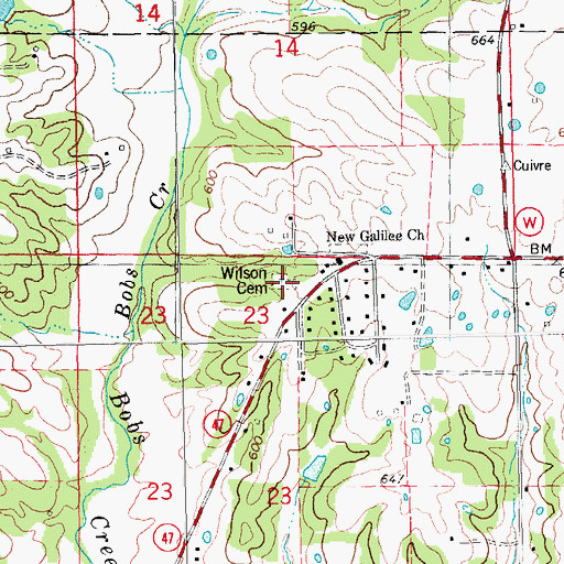 Topographic Map of Wilson Cemetery, MO