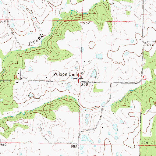 Topographic Map of Wilson Cemetery, MO