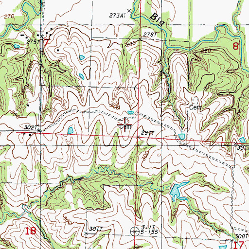 Topographic Map of Wilson Cemetery, MO