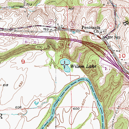 Topographic Map of Wilson Lake, MO