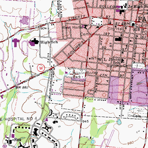 Topographic Map of Wilson Rozier Park, MO