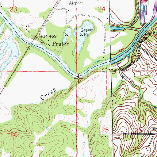 Topographic Map of Winch Creek, MO