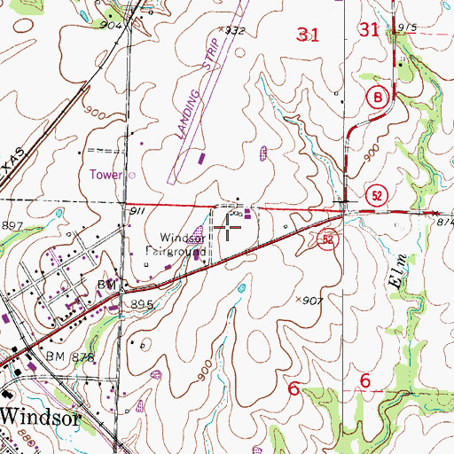 Topographic Map of Windsor Fairground, MO