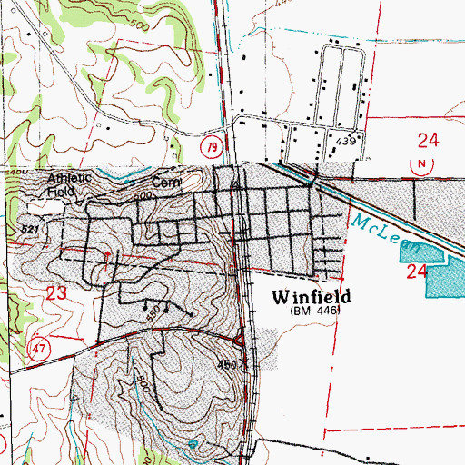 Topographic Map of Winfield, MO