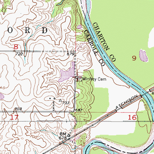 Topographic Map of Winfrey Cemetery, MO
