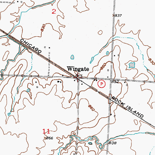 Topographic Map of Wingate, MO