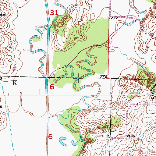 Topographic Map of Winigan Creek, MO