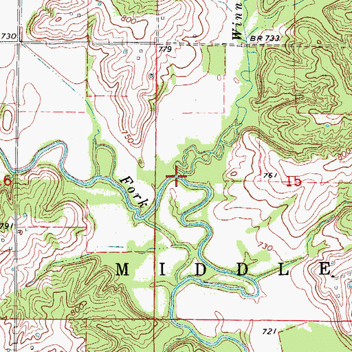 Topographic Map of Winn Branch, MO